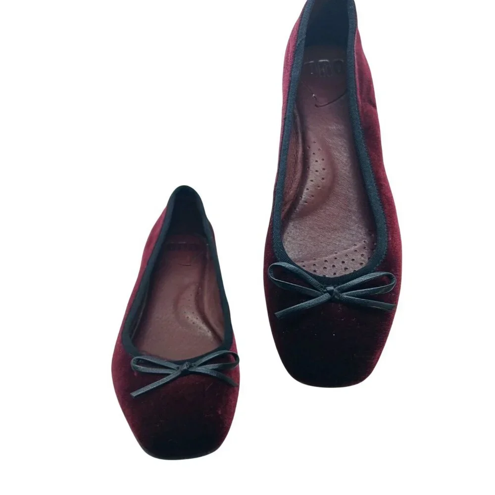 Born Ono Hallada Wine Velvet Ballet Flats Bow Shoes Size 8.5 Stacked Low Heel - Picture 4 of 15